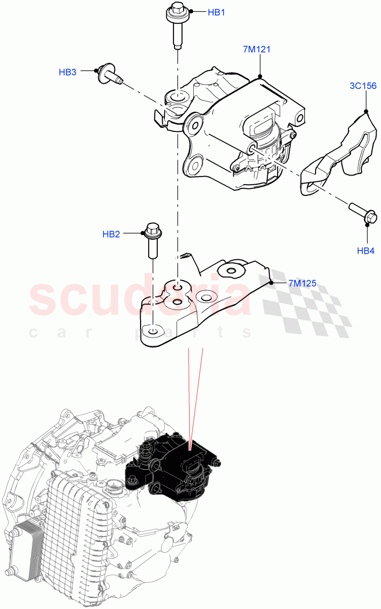 Transmission Mounting (2.0L AJ20P4 Petrol E100 PTA, 9 Speed Auto Trans 9HP50, Itatiaia (Brazil), 2.0L AJ20P4 Petrol Mid PTA, 2.0L AJ20P4 Petrol High PTA) of Land Rover Land Rover Range Rover Evoque (2019+) [1.5 I3 Turbo Petrol AJ20P3]