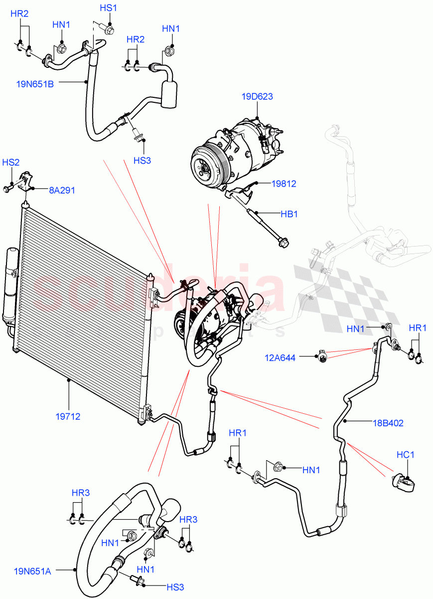 Air Conditioning Condensr/Compressr(Front, Nitra Plant Build)(3.0L DOHC GDI SC V6 PETROL)((V)FROMK2000001,(V)TOL2999999) of Land Rover Land Rover Discovery 5 (2017+) [2.0 Turbo Petrol AJ200P]