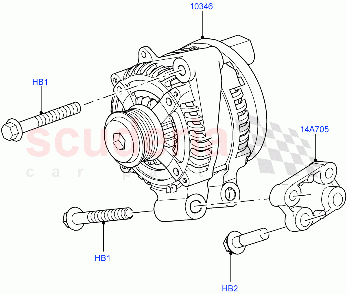 Alternator And Mountings(5.0L OHC SGDI NA V8 Petrol - AJ133,3.0L DOHC GDI SC V6 PETROL,5.0L OHC SGDI SC V8 Petrol - AJ133,5.0L P AJ133 DOHC CDA S/C Enhanced,5.0 Petrol AJ133 DOHC CDA) of Land Rover Land Rover Range Rover (2012-2021) [3.0 Diesel 24V DOHC TC]