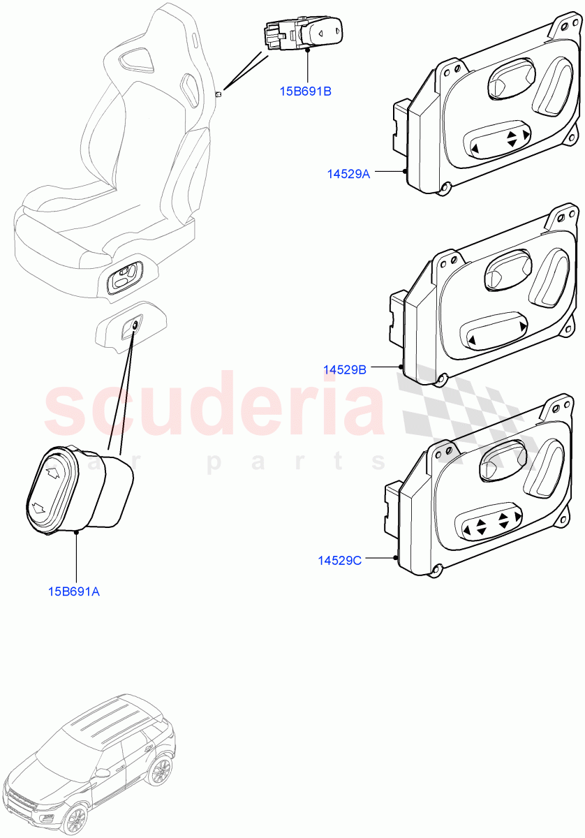 Switches (Seats) (5 Door, Halewood (UK)) ((V) TOFH999999) of Land Rover Land Rover Range Rover Evoque (2012-2018) [2.0 Turbo Diesel]