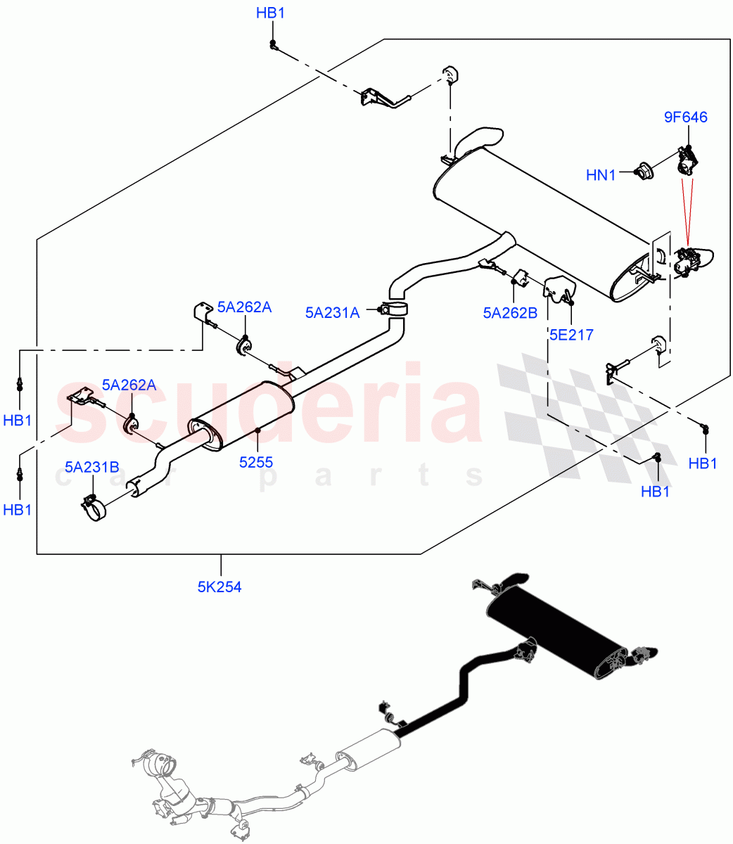 Rear Exhaust System (2.0L AJ20P4 Petrol High PTA, Halewood (UK), With 3rd Row Double Seat, Instant Mobility System - High, 2.0L AJ20P4 Petrol E100 PTA, 2.0L AJ20P4 Petrol Mid PTA) ((V) FROMLH000001) of Land Rover Land Rover Discovery Sport (2015+) [2.0 Turbo Petrol AJ200P]