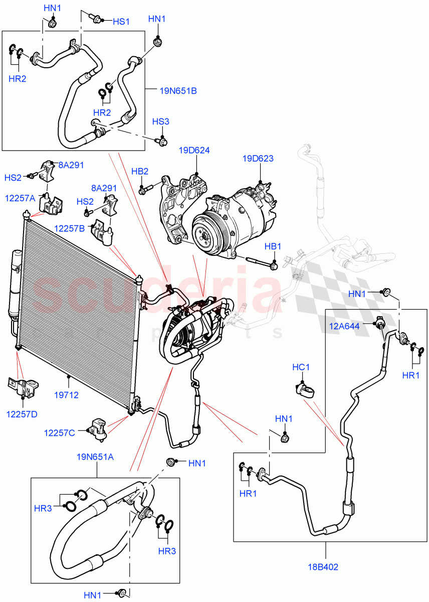 Air Conditioning Condensr/Compressr (Front) (3.0L AJ20P6 Petrol High, 3.0L AJ20D6 Diesel High) ((V) FROMKA000001) of Land Rover Land Rover Range Rover (2012-2021) [2.0 Turbo Petrol AJ200P]