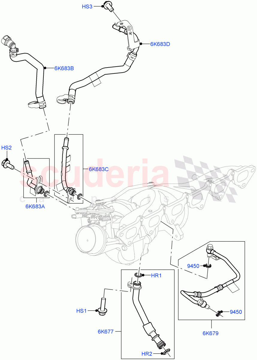 Turbocharger(Lubrication And Cooling)(3.0L AJ20P6 Petrol High)((V)FROMKA000001) of Land Rover Land Rover Range Rover (2012-2021) [3.0 I6 Turbo Petrol AJ20P6]