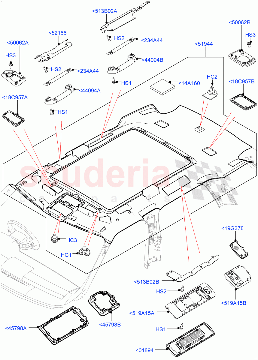 Headlining And Sun Visors(With Roof Conversion-Panorama Power,Leather Trim Finish,With Roof Conversion-Panorama Roof) of Land Rover Land Rover Range Rover (2012-2021) [4.4 DOHC Diesel V8 DITC]