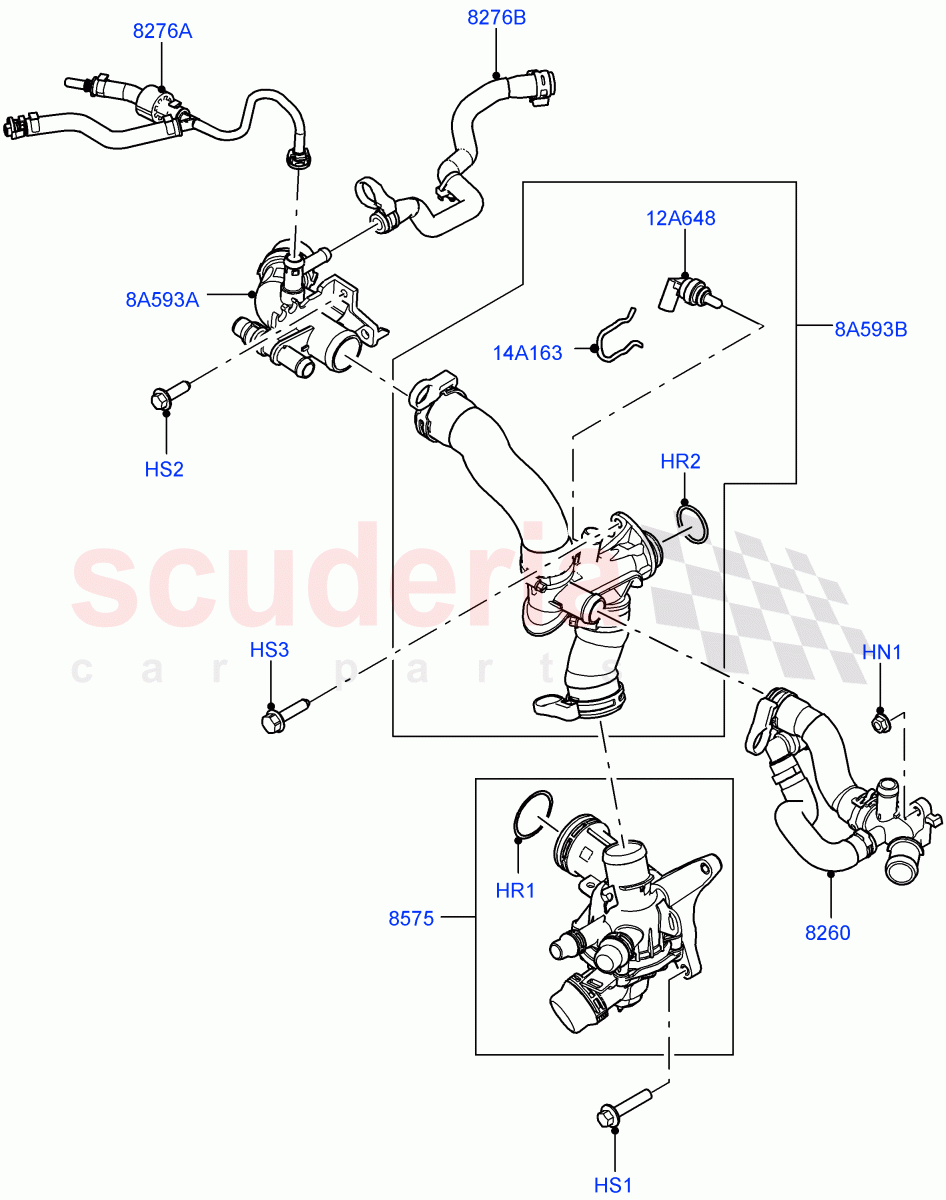 Thermostat/Housing & Related Parts (3.0L AJ20D6 Diesel High) ((V) FROMLA000001) of Land Rover Land Rover Range Rover Sport (2014+) [3.0 I6 Turbo Diesel AJ20D6]