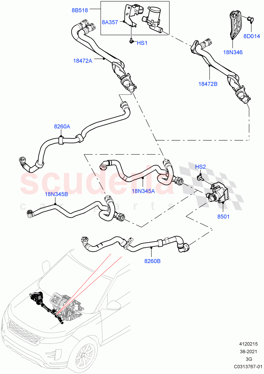 Heater Hoses (2.0L AJ20P4 Petrol High PTA, Itatiaia (Brazil), 2.0L AJ20P4 Petrol Mid PTA, 2.0L AJ20P4 Petrol E100 PTA) of Land Rover Land Rover Range Rover Evoque (2019+) [2.0 Turbo Diesel]