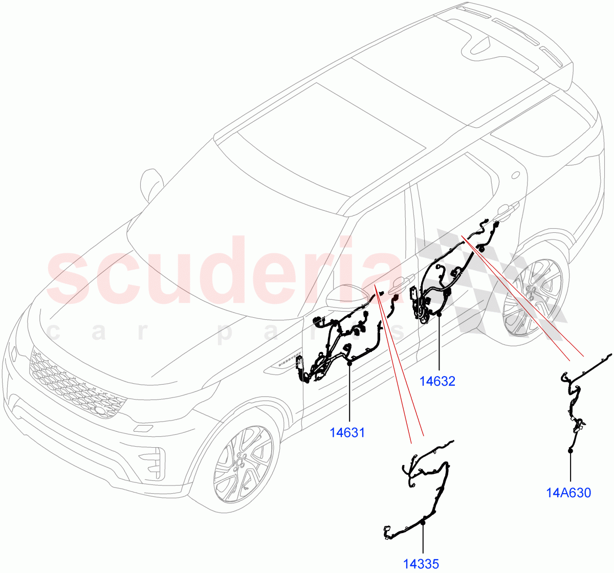 Electrical Wiring - Body And Rear (Front And Rear Doors, Nitra Plant Build) ((V) FROMP2000001) of Land Rover Land Rover Discovery 5 (2017+) [3.0 I6 Turbo Petrol AJ20P6]