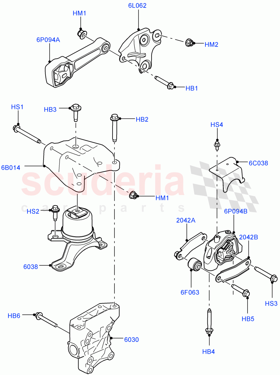 Engine Mounting (2.0L I4 High DOHC AJ200 Petrol, Halewood (UK), 2.0L I4 Mid DOHC AJ200 Petrol, 2.0L I4 Mid AJ200 Petrol E100) ((V) FROMJH000001) of Land Rover Land Rover Discovery Sport (2015+) [2.0 Turbo Petrol GTDI]