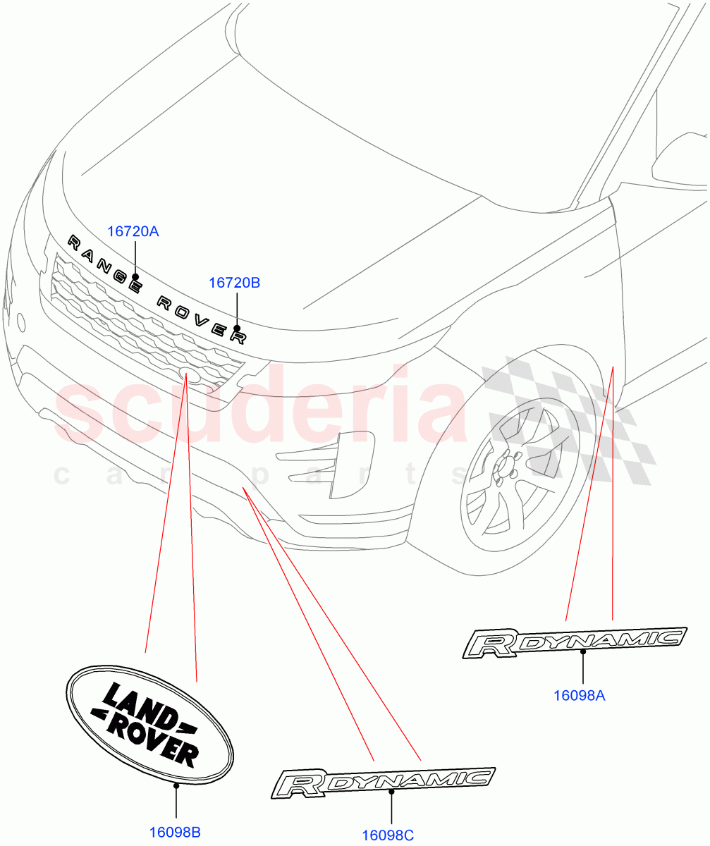 Name Plates(Front Section)(Halewood (UK)) of Land Rover Land Rover Range Rover Evoque (2019+) [1.5 I3 Turbo Petrol AJ20P3]