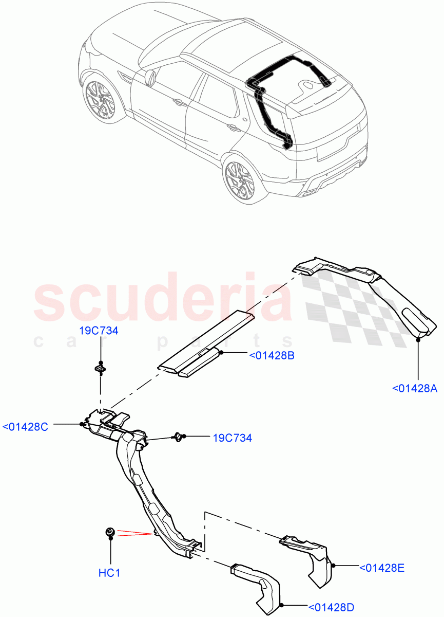 Air Vents, Louvres And Ducts(Nitra Plant Build, Internal Components, Headliner)(Premium Air Conditioning-Front/Rear)((V)FROMK2000001) of Land Rover Land Rover Discovery 5 (2017+) [3.0 I6 Turbo Diesel AJ20D6]