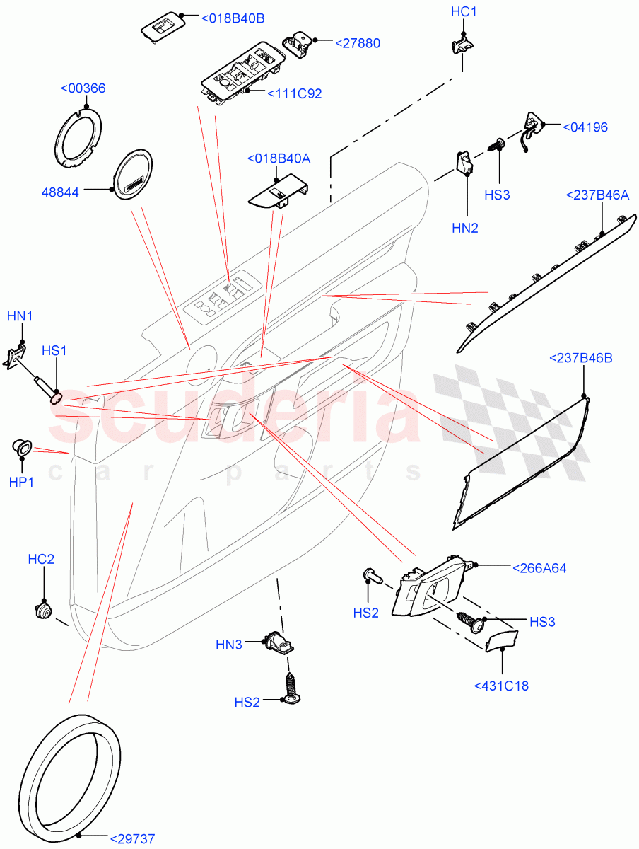 Front Door Trim Installation (Nitra Plant Build) ((V) FROMK2000001) of Land Rover Land Rover Discovery 5 (2017+) [3.0 I6 Turbo Petrol AJ20P6]