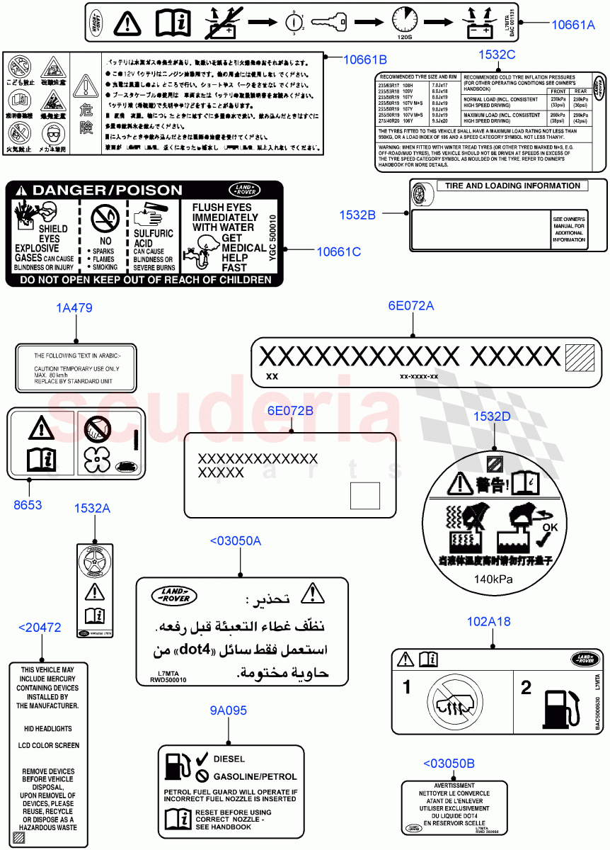 Labels (Under Hood) ((V) FROMAA000001) of Land Rover Land Rover Range Rover Sport (2010-2013) [3.0 Diesel 24V DOHC TC]