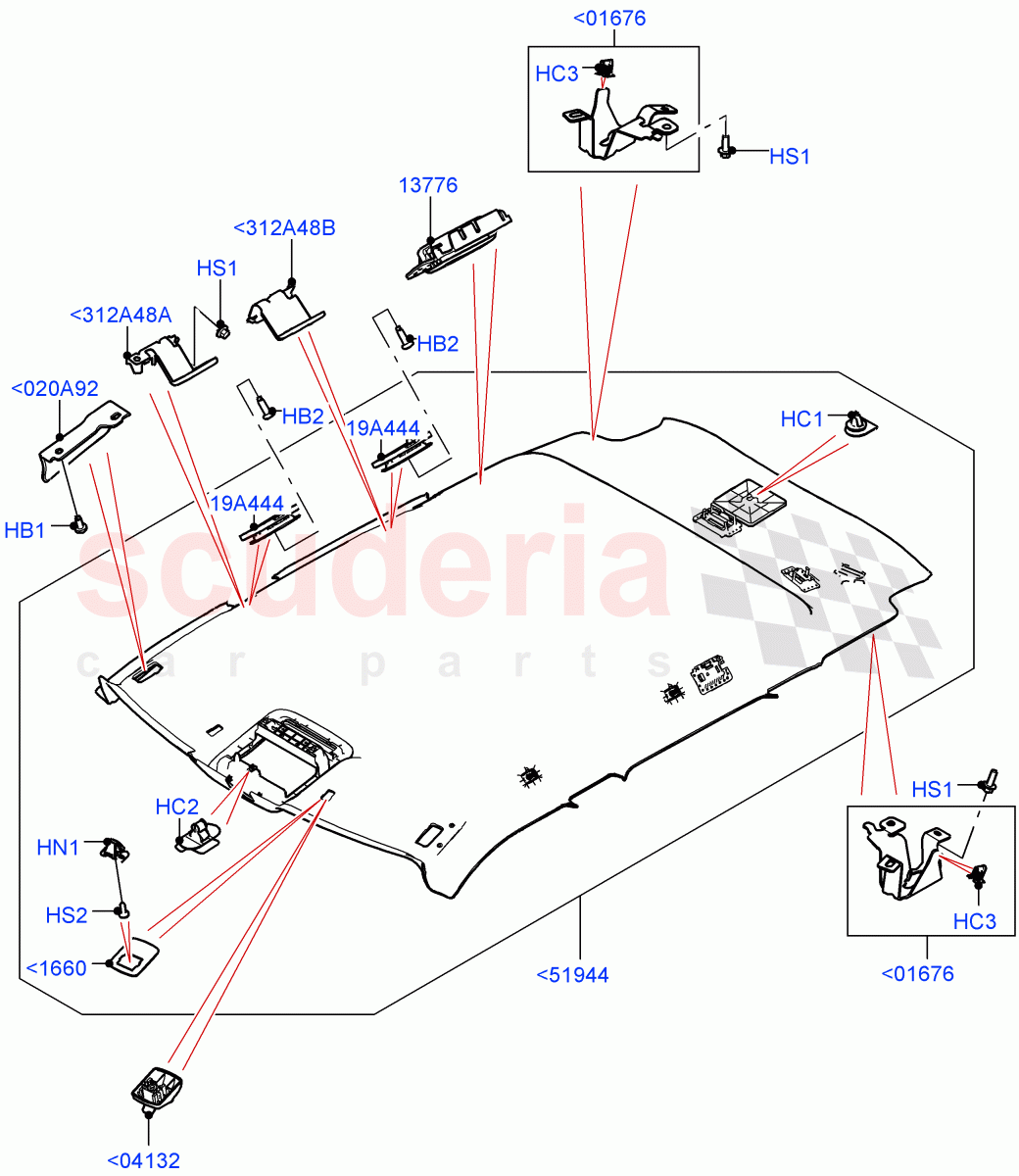 Headlining And Sun Visors (Less Panorama Roof, Changsu (China)) of Land Rover Land Rover Range Rover Evoque (2019+) [2.0 Turbo Diesel AJ21D4]