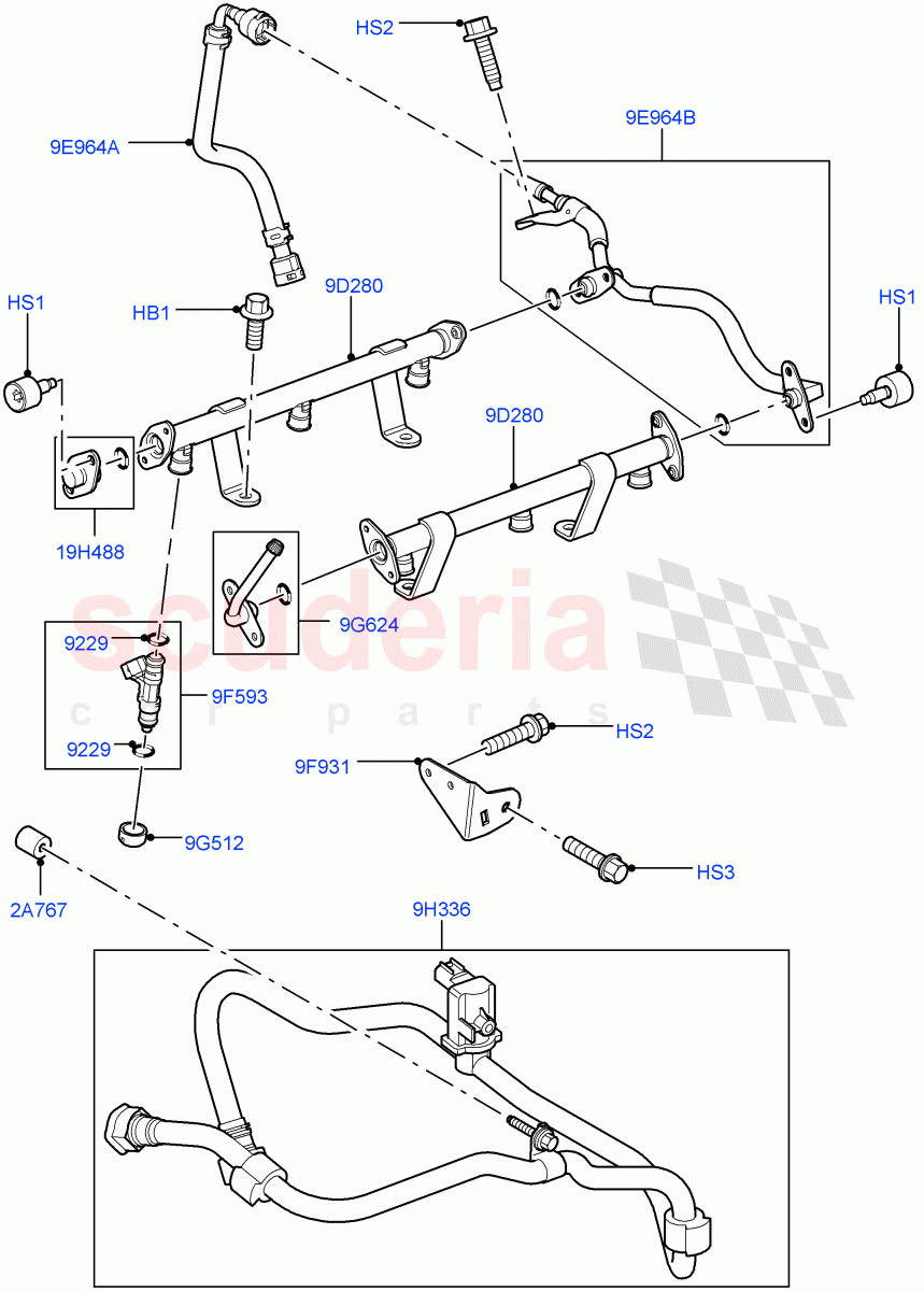 Fuel Injectors And Pipes(Cologne V6 4.0 EFI (SOHC))((V)FROMAA000001) of Land Rover Land Rover Discovery 4 (2010-2016) [4.0 Petrol V6]