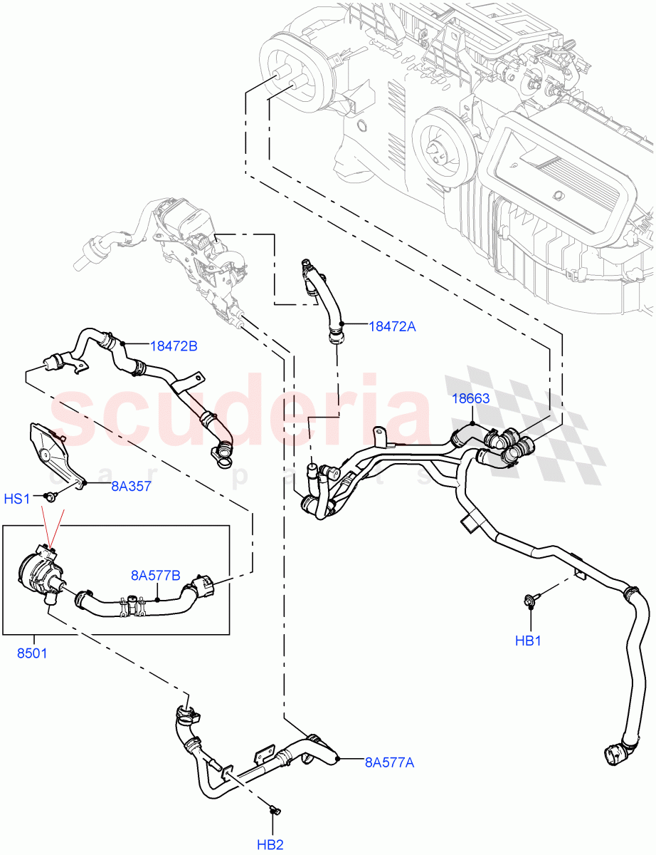 Heater Hoses(Front)(3.0L AJ20P6 Petrol High,Fuel Heater W/Pk Heat With Remote,With Front Comfort Air Con (IHKA),Fuel Fired Heater With Park Heat,With Air Conditioning - Front/Rear)((V)FROMKA000001) of Land Rover Land Rover Range Rover (2012-2021) [3.0 DOHC GDI SC V6 Petrol]