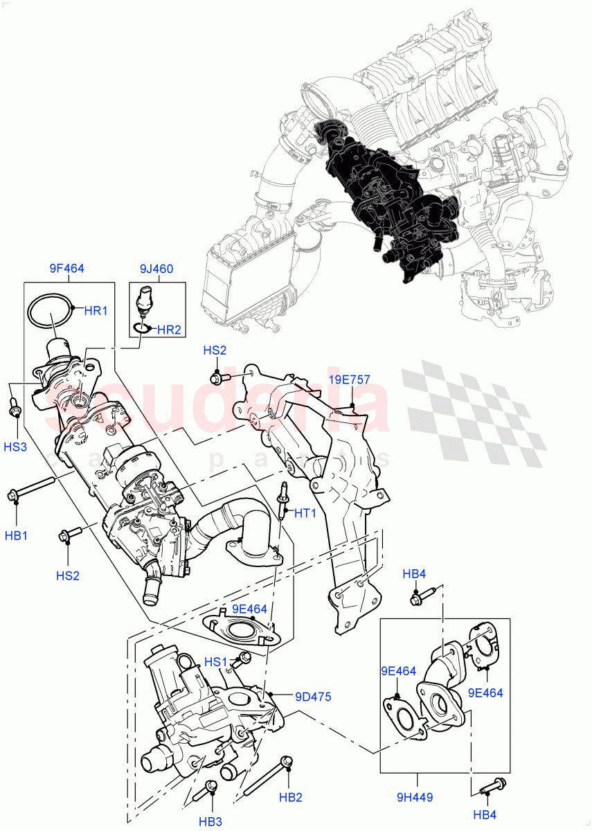 Exhaust Gas Recirculation (High Pressure EGR) (2.0L I4 DSL MID DOHC AJ200, EU6D Diesel + DPF Emissions, 2.0L I4 DSL HIGH DOHC AJ200) ((V) FROMKH000001) of Land Rover Land Rover Range Rover Evoque (2012-2018) [2.0 Turbo Diesel]