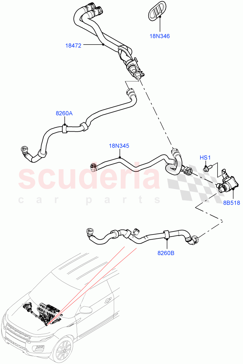 Heater Hoses(2.0L I4 Mid AJ200 Petrol E100,Itatiaia (Brazil),2.0L I4 Mid DOHC AJ200 Petrol)((V)FROMJT000001) of Land Rover Land Rover Range Rover Evoque (2012-2018) [2.0 Turbo Diesel]