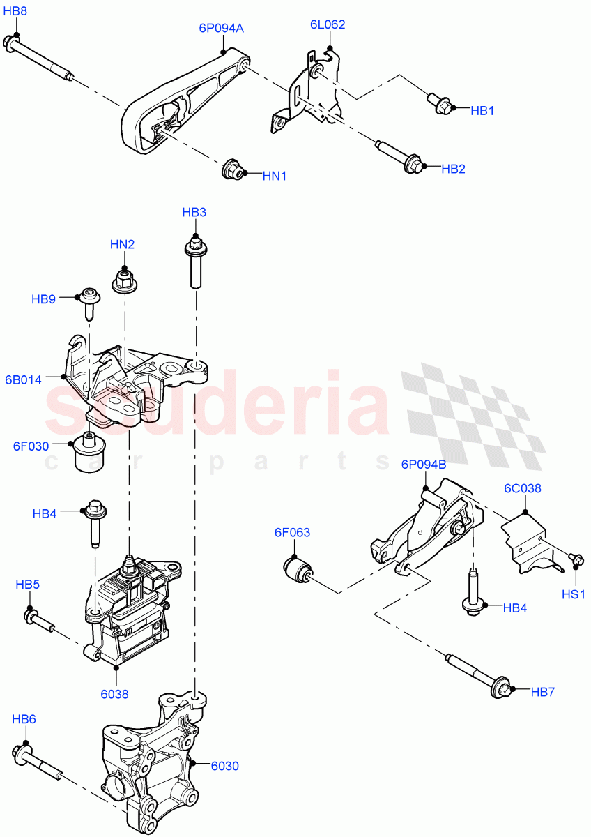 Engine Mounting(2.0L AJ21D4 Diesel Mid,Itatiaia (Brazil)) of Land Rover Land Rover Range Rover Evoque (2019+) [2.0 Turbo Diesel AJ21D4]