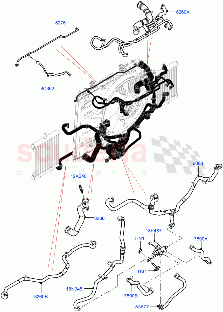 Cooling System Pipes And Hoses (5.0 Petrol AJ133 DOHC CDA, Active Tranmission Warming, 5.0L P AJ133 DOHC CDA S/C Enhanced) ((V) FROMKA000001) of Land Rover Land Rover Range Rover (2012-2021) [5.0 OHC SGDI SC V8 Petrol]