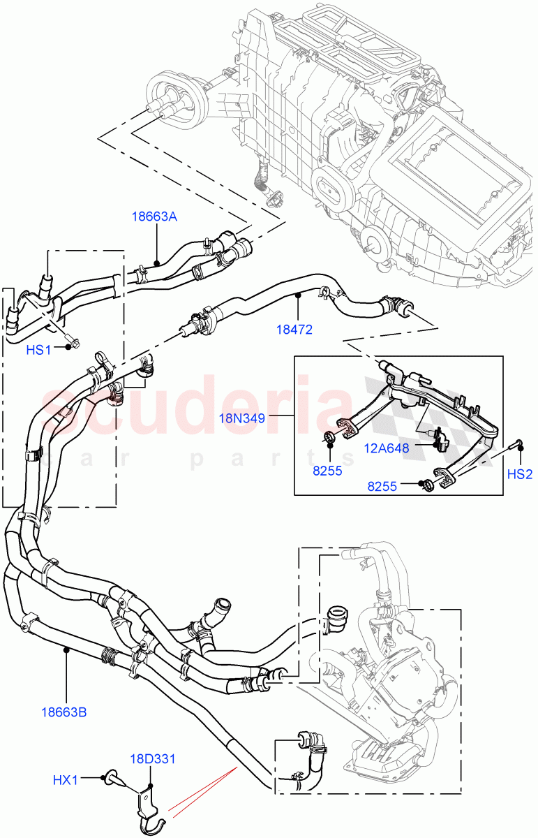 Heater Hoses (3.0L DOHC GDI SC V6 PETROL, Fuel Heater W/Pk Heat With Remote, 5.0L P AJ133 DOHC CDA S/C Enhanced) of Land Rover Land Rover Range Rover Velar (2017+) [3.0 DOHC GDI SC V6 Petrol]