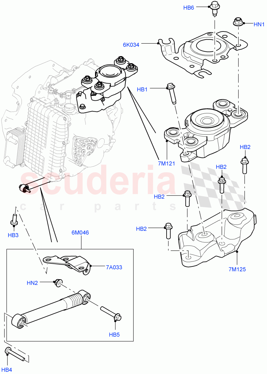 Transmission Mounting (2.0L 16V TIVCT T/C Gen2 Petrol, 9 Speed Auto AWD, Halewood (UK), 2.0L 16V TIVCT T/C 240PS Petrol) of Land Rover Land Rover Discovery Sport (2015+) [2.0 Turbo Petrol AJ200P]