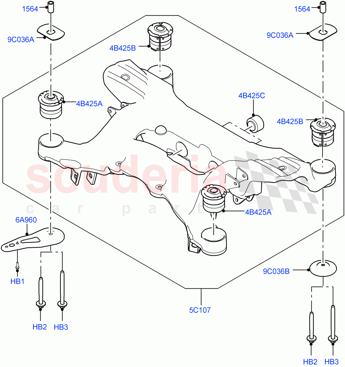 Rear Cross Member & Stabilizer Bar(Crossmember, Solihull Plant Build)((V)FROMHA000001) of Land Rover Land Rover Discovery 5 (2017+) [3.0 I6 Turbo Diesel AJ20D6]