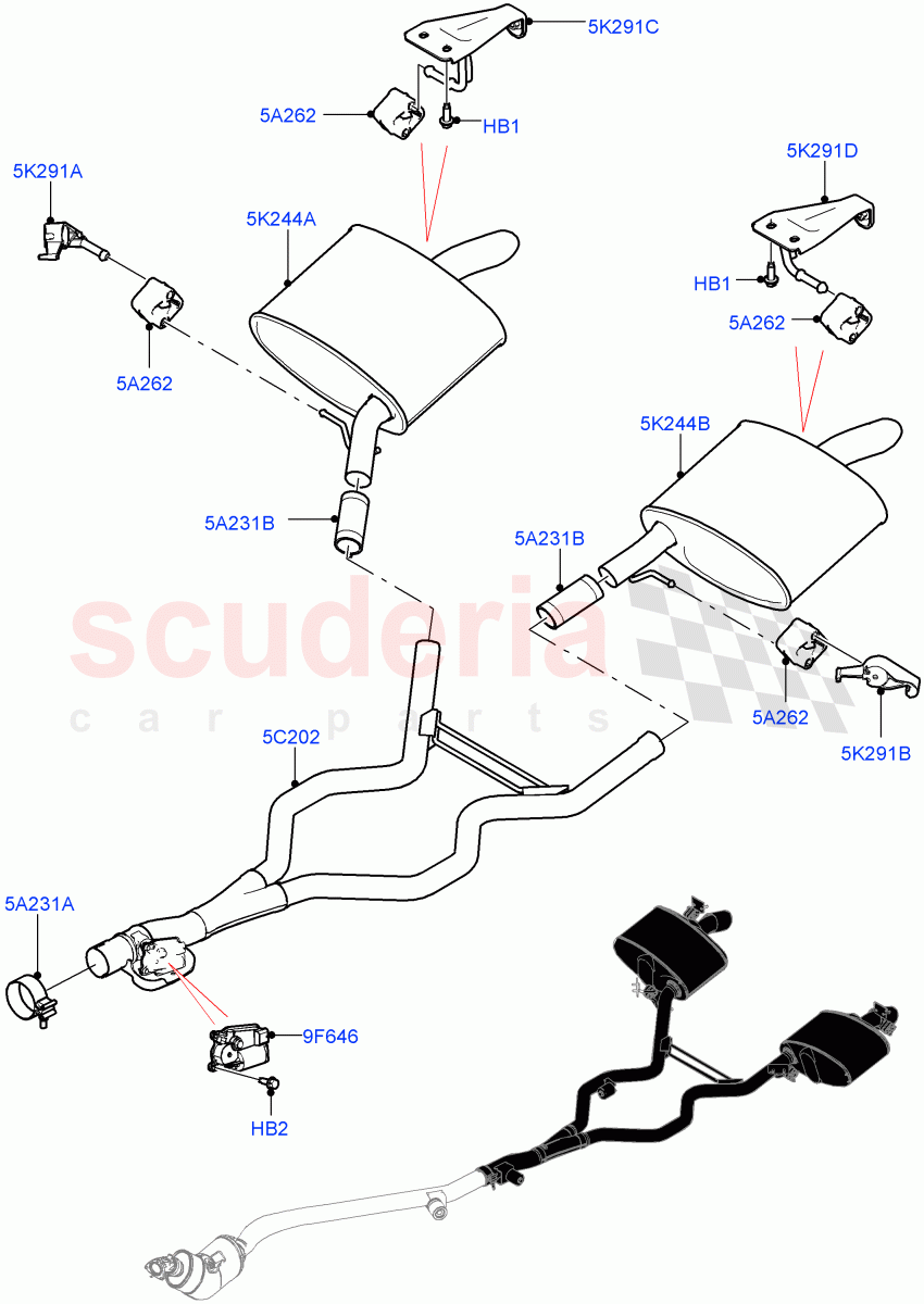 Rear Exhaust System(3.0L AJ20D6 Diesel High,Standard Wheelbase)((V)FROMLA000001) of Land Rover Land Rover Range Rover (2012-2021) [3.0 I6 Turbo Diesel AJ20D6]