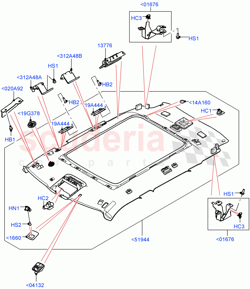 Headlining And Sun Visors (With Roof Conversion-Panorama Roof, Halewood (UK), With Roof Conversion-Panorama Power) of Land Rover Land Rover Range Rover Evoque (2019+) [2.0 Turbo Petrol AJ200P]
