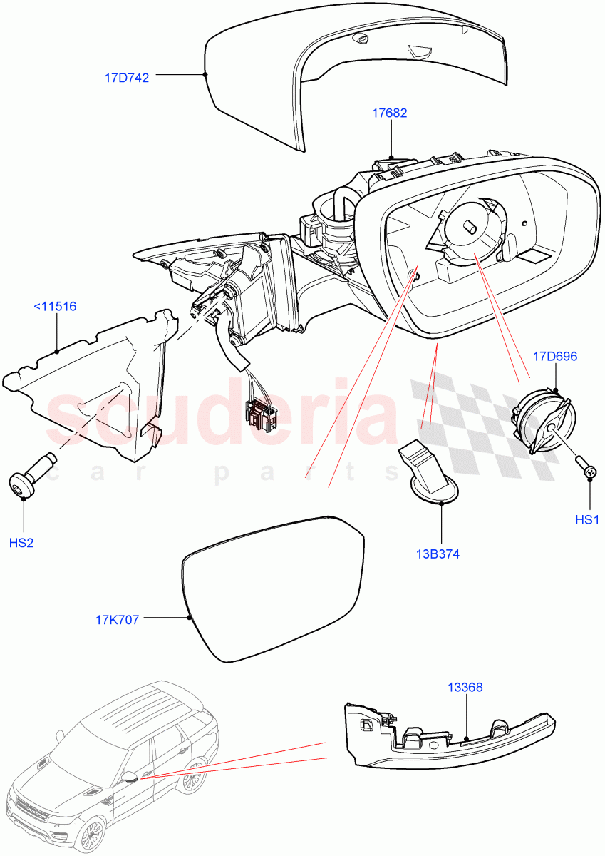 Exterior Rear View Mirror((V)FROMLA000001) of Land Rover Land Rover Range Rover Sport (2014+) [2.0 Turbo Petrol AJ200P]