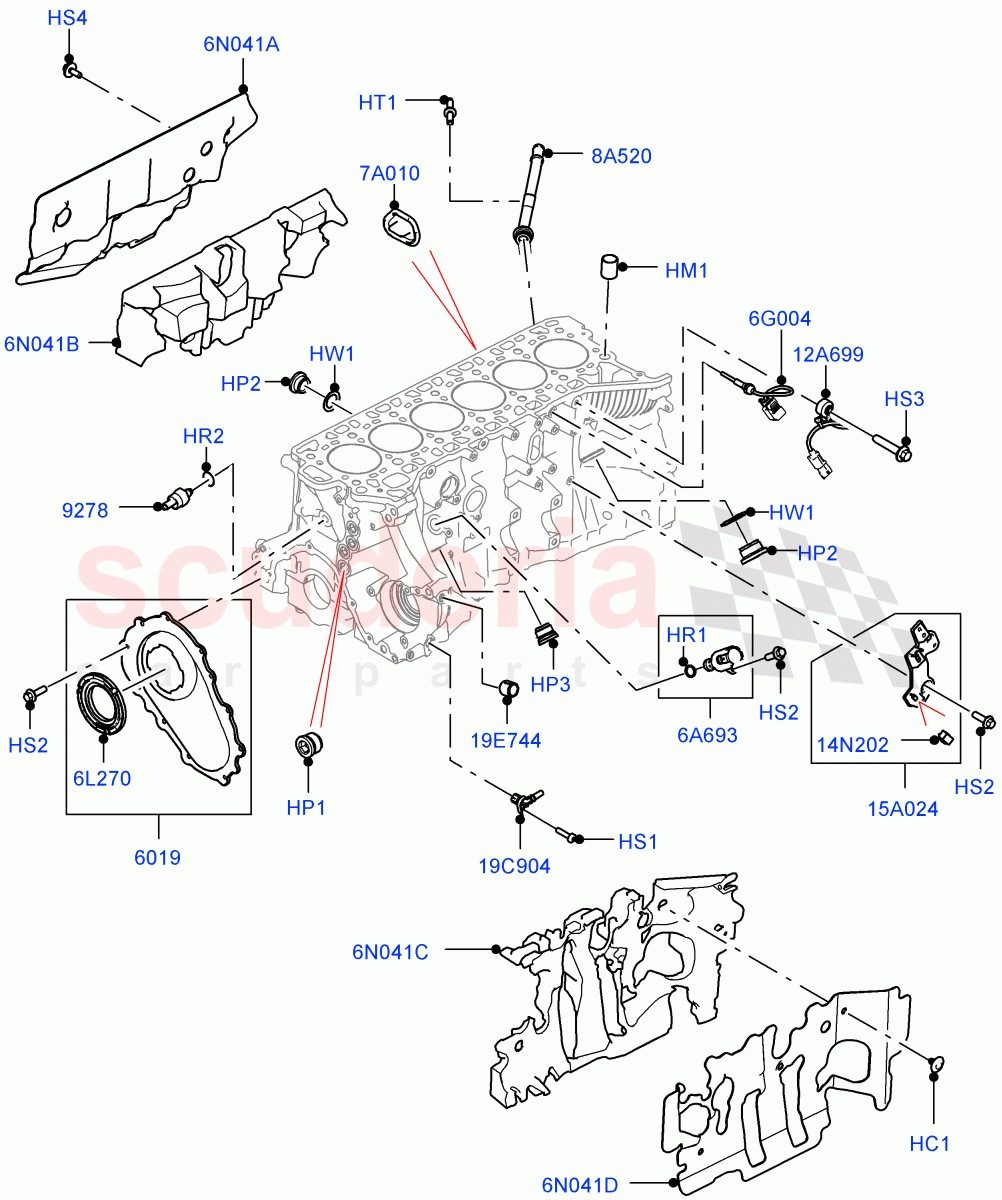 Cylinder Block And Plugs (Nitra Plant Build) (3.0L AJ20P6 Petrol High) ((V) FROML2000001) of Land Rover Land Rover Discovery 5 (2017+) [3.0 I6 Turbo Petrol AJ20P6]
