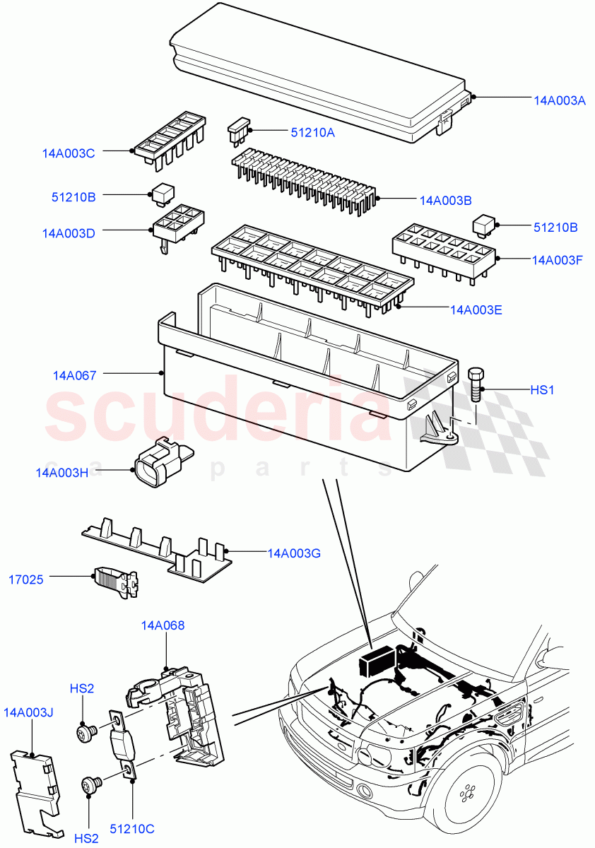 Fuses, Holders And Circuit Breakers(Engine Compartment)((V)TO9A999999) of Land Rover Land Rover Range Rover Sport (2005-2009) [2.7 Diesel V6]