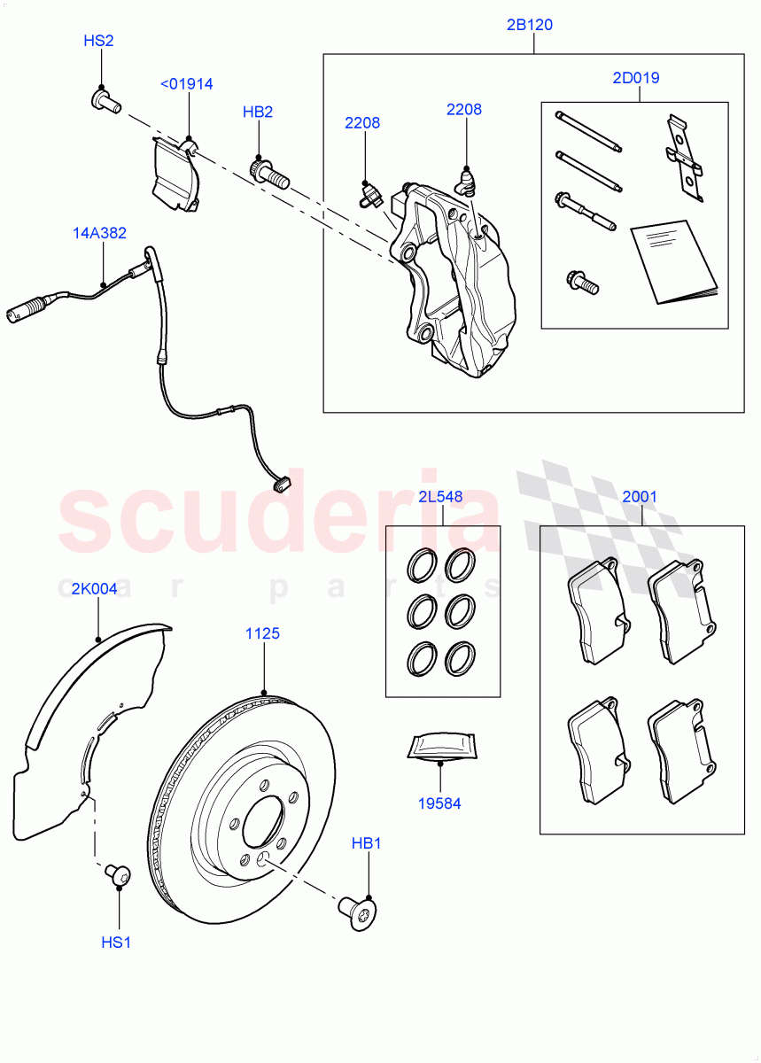 Front Brake Discs And Calipers (Front Disc And Caliper Size 20) ((V) FROMGA585033, (V) TOGA599999) of Land Rover Land Rover Range Rover Sport (2014+) [3.0 I6 Turbo Diesel AJ20D6]