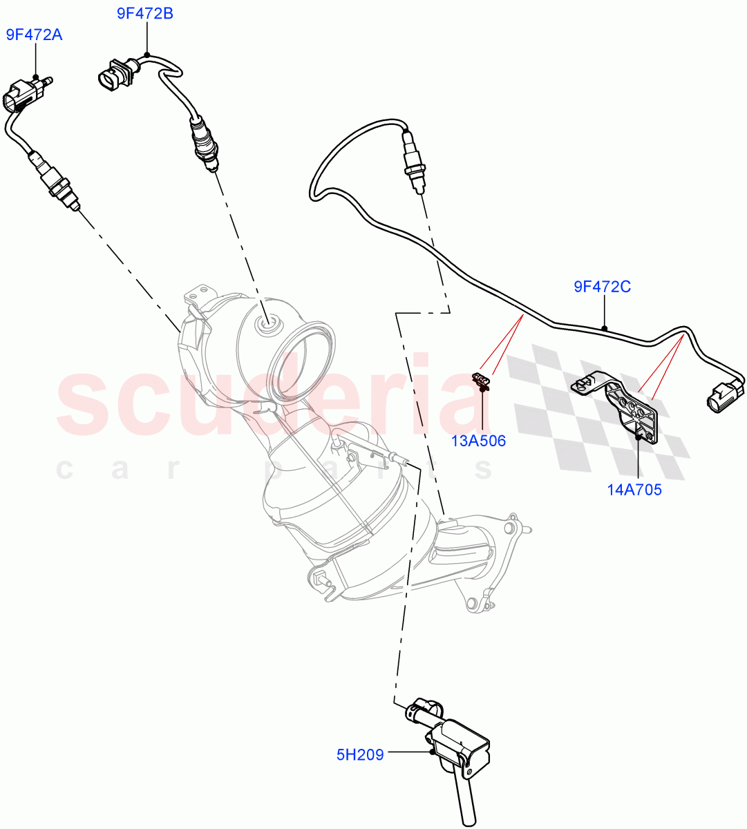 Exhaust Sensors And Modules(2.0L I4 High DOHC AJ200 Petrol,Beijing 6 Petrol Emission,2.0L I4 Mid DOHC AJ200 Petrol,EU6C Emission)((V)FROMJH000001) of Land Rover Land Rover Range Rover Evoque (2012-2018) [2.0 Turbo Petrol AJ200P]