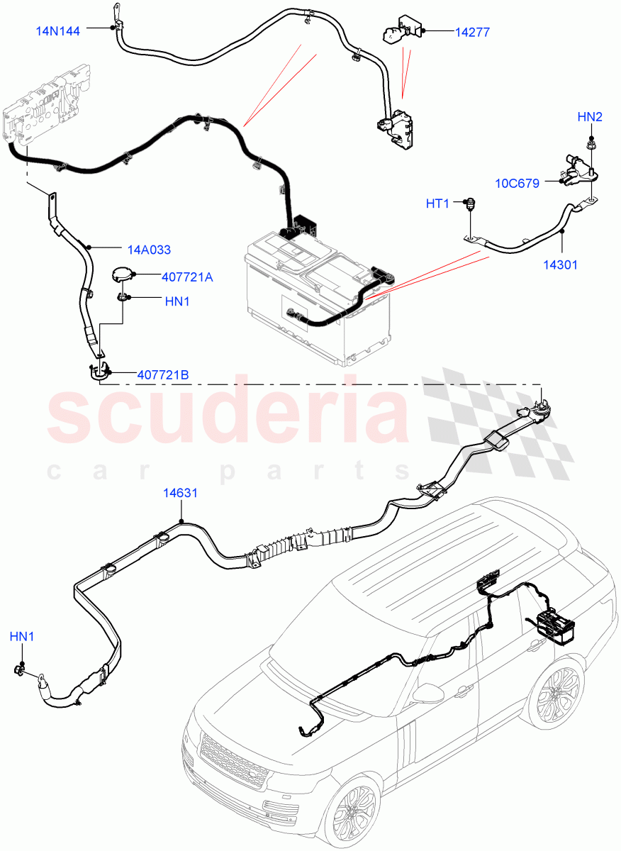 Battery Cables And Horn(Battery Cables)((V)FROMHA000001,(V)TOHA999999) of Land Rover Land Rover Range Rover (2012-2021) [3.0 Diesel 24V DOHC TC]