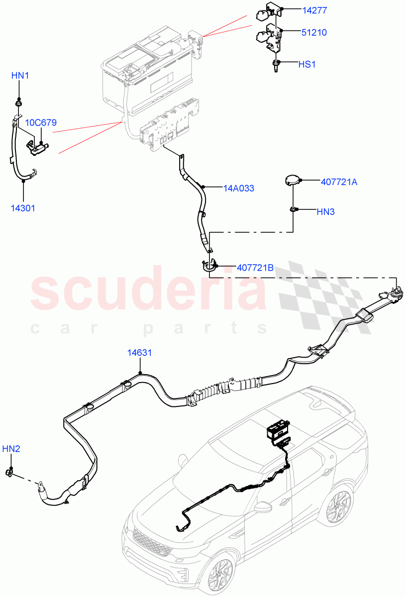 Battery Cables And Horn (Nitra Plant Build, Battery Cables) ((V) FROMK2000001) of Land Rover Land Rover Discovery 5 (2017+) [3.0 Diesel 24V DOHC TC]