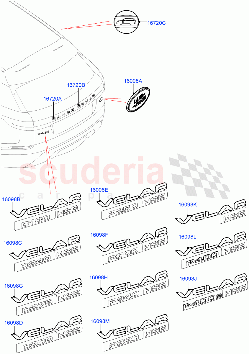 Name Plates(Rear)(Version - Core,Trunk Badge - R Dynamic HSE,Trunk Badge-HSE,Version - R-Dynamic)((V)TOMA999999) of Land Rover Land Rover Range Rover Velar (2017+) [2.0 Turbo Diesel]