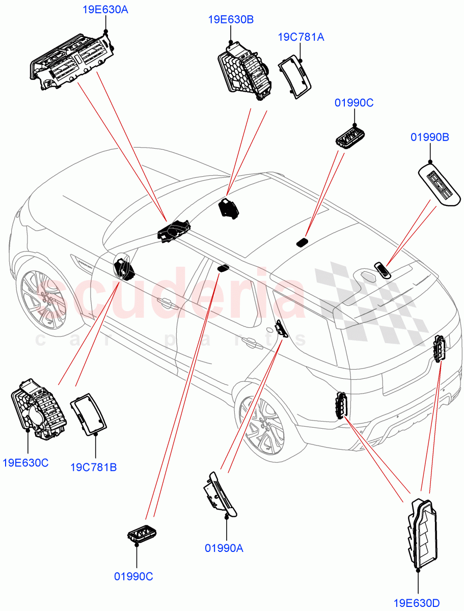 Air Vents, Louvres And Ducts(Solihull Plant Build, External Components)((V)FROMHA000001) of Land Rover Land Rover Discovery 5 (2017+) [3.0 I6 Turbo Diesel AJ20D6]