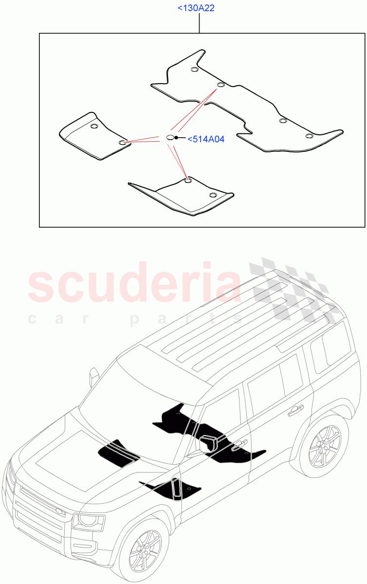 Floor Trim(Floor Mats)(Standard Wheelbase,Front Floor Carpet Mats) of Land Rover Land Rover Defender (2020+) [3.0 I6 Turbo Diesel AJ20D6]