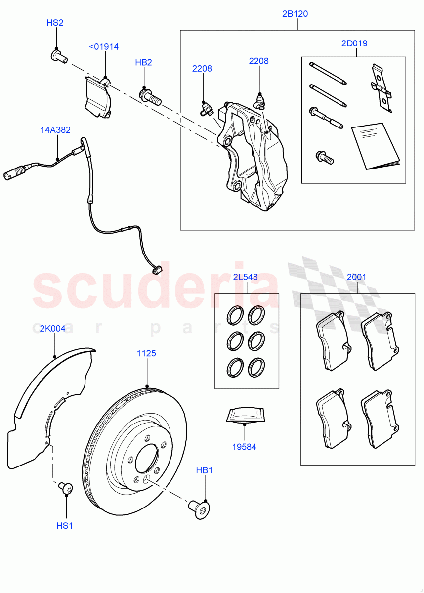 Front Brake Discs And Calipers (3.0L DOHC GDI SC V6 PETROL, Engine Power Source - 380PS/450NM) ((V) TOFA999999) of Land Rover Land Rover Range Rover Sport (2014+) [3.0 I6 Turbo Diesel AJ20D6]