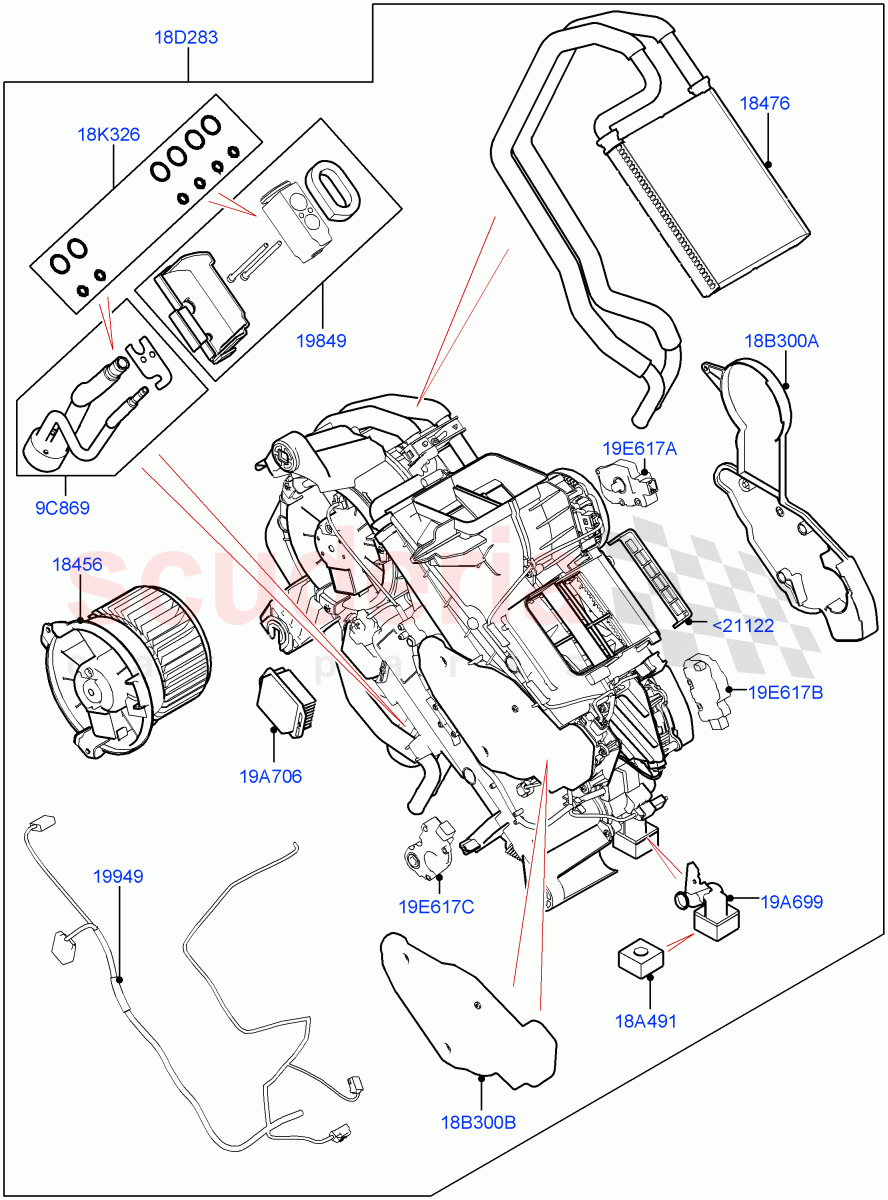 Heater/Air Cond.Internal Components(Auxiliary Heater, Nitra Plant Build)(Premium Air Conditioning-Front/Rear)((V)FROMK2000001) of Land Rover Land Rover Discovery 5 (2017+) [2.0 Turbo Diesel]