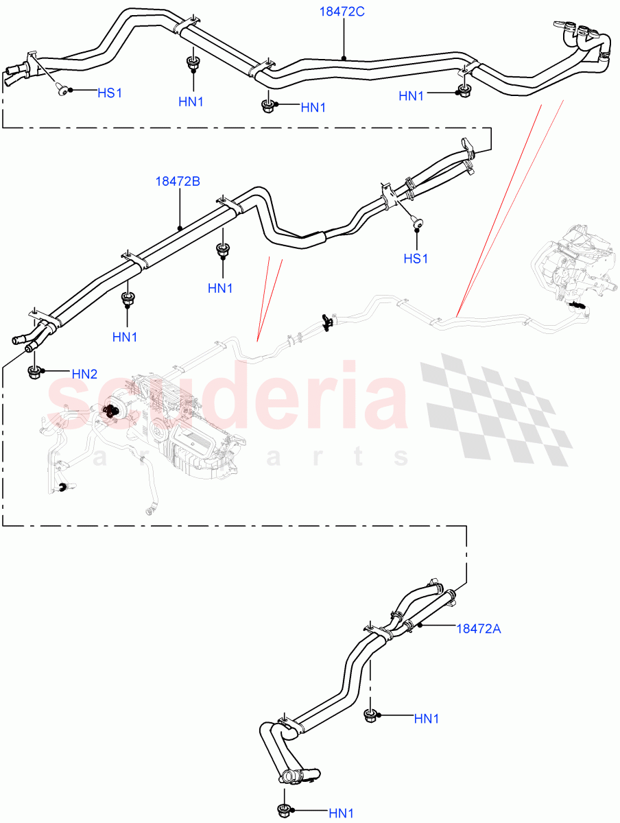 Heater Hoses (Rear) (2.0L AJ200P Hi PHEV, Premium Air Conditioning-Front/Rear, 2.0L I4 High DOHC AJ200 Petrol, 3.0L AJ20P6 Petrol High, 3.0L AJ20D6 Diesel High) ((V) FROMKA000001) of Land Rover Land Rover Range Rover Sport (2014+) [3.0 Diesel 24V DOHC TC]