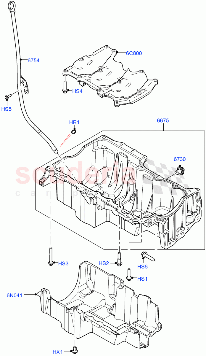 Oil Pan/Oil Level Indicator (2.0L I4 High DOHC AJ200 Petrol, 2.0L I4 Mid DOHC AJ200 Petrol, 2.0L I4 Mid AJ200 Petrol E100) ((V) FROMJH000001) of Land Rover Land Rover Discovery Sport (2015+) [2.0 Turbo Petrol AJ200P]