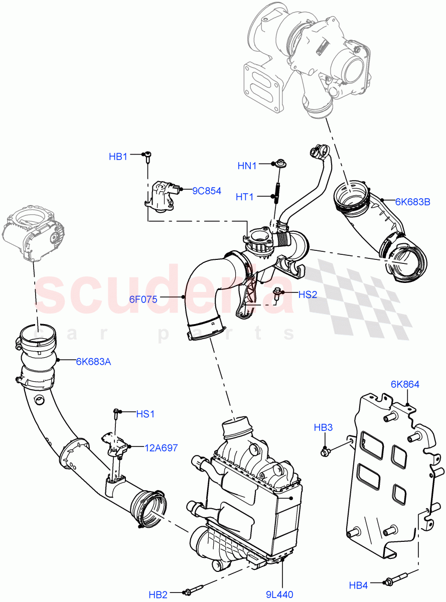 Intercooler/Air Ducts And Hoses (2.0L AJ20P4 Petrol E100 PTA, Halewood (UK), 2.0L AJ20P4 Petrol High PTA, 2.0L AJ20P4 Petrol Mid PTA) ((V) FROMLH000001) of Land Rover Land Rover Discovery Sport (2015+) [2.0 Turbo Petrol AJ200P]