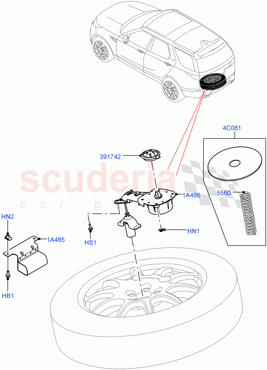 Spare Wheel Carrier(Nitra Plant Build)(22" Full Size Spare Wheel,With Mini Alloy Spare Wheel,20" Full Size Spare Wheel,21" Full Size Spare Wheel,19" Full Size Spare Wheel)((V)FROMK2000001) of Land Rover Land Rover Discovery 5 (2017+) [3.0 Diesel 24V DOHC TC]