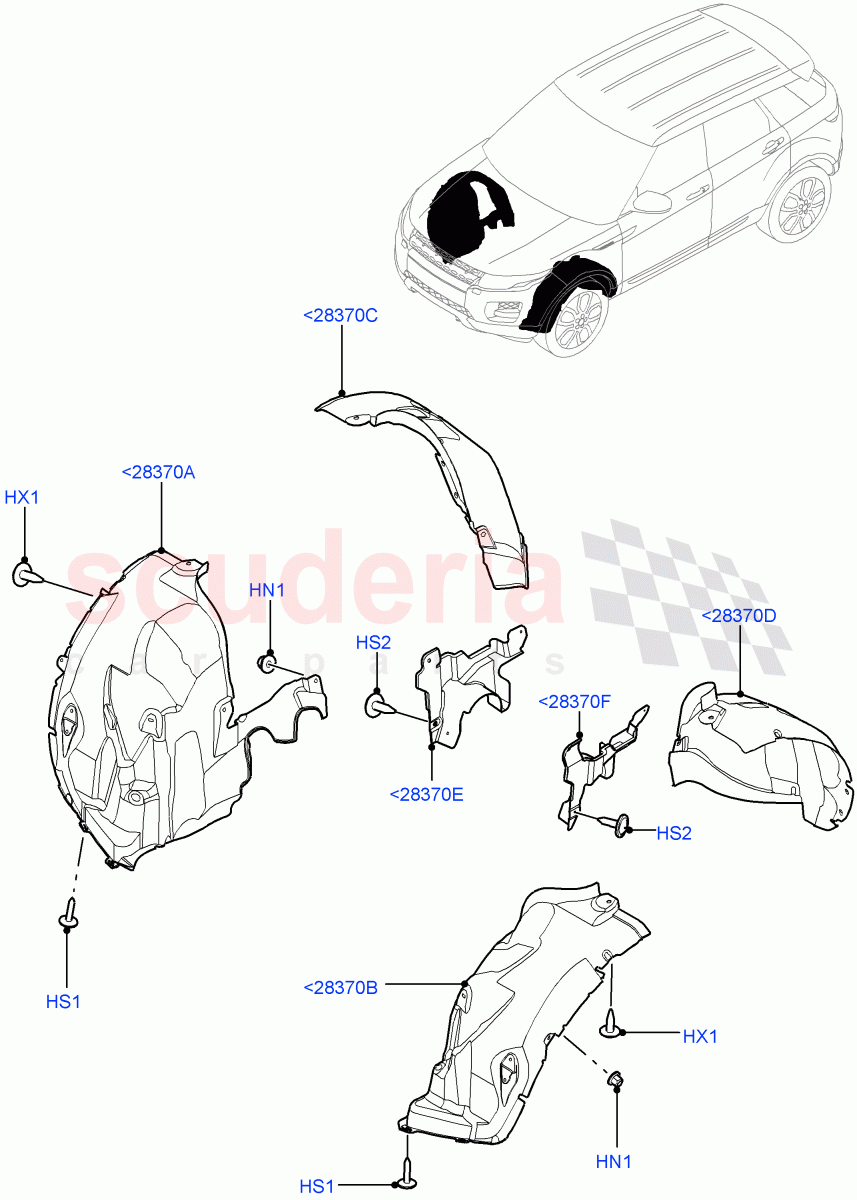 Front Panels, Aprons & Side Members(Wheelhouse)(Halewood (UK)) of Land Rover Land Rover Range Rover Evoque (2012-2018) [2.0 Turbo Diesel]