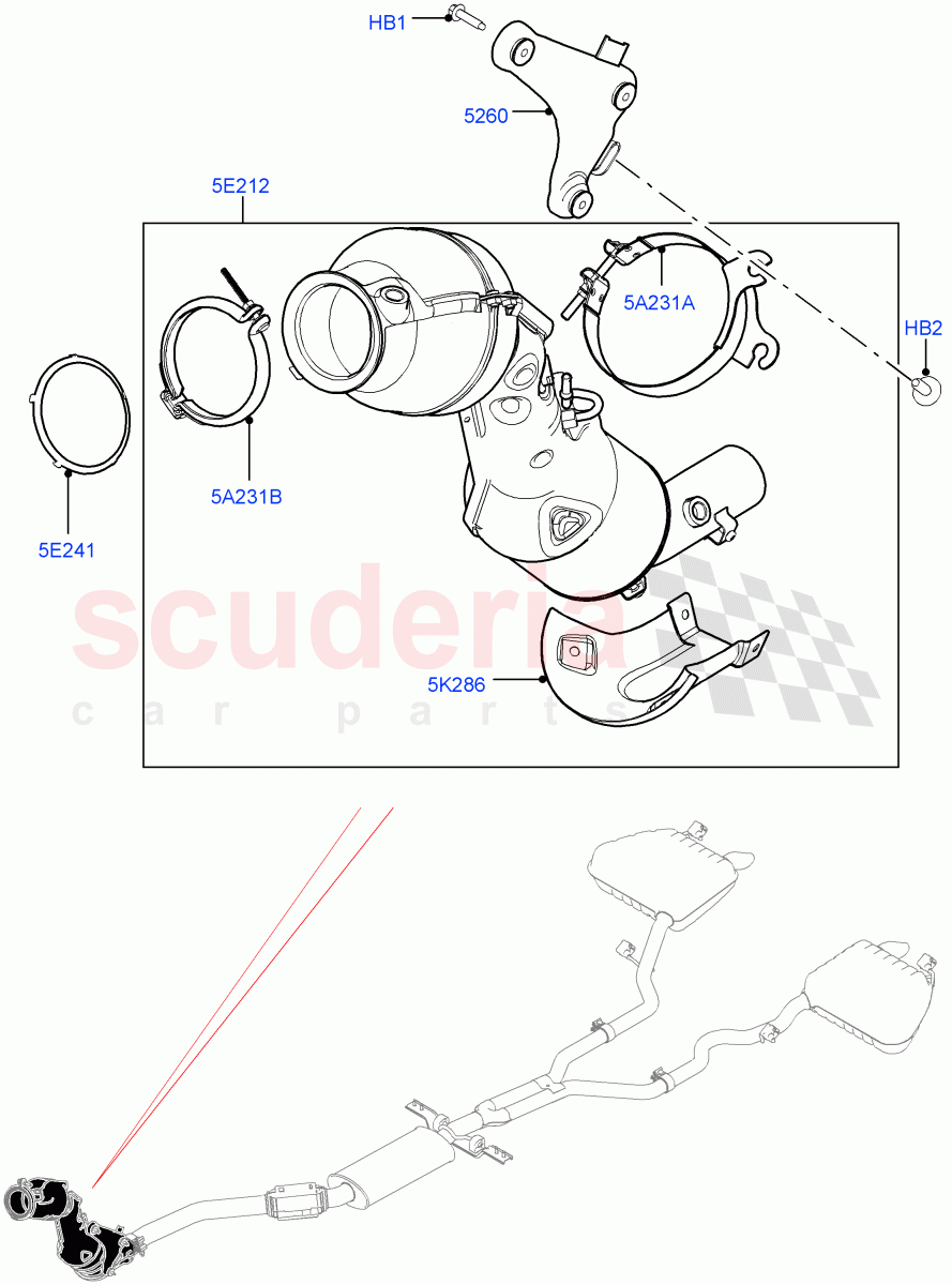 Front Exhaust System(2.0L I4 Mid DOHC AJ200 Petrol,Beijing 6 Petrol Emission,2.0L I4 High DOHC AJ200 Petrol,EU6C Emission,2.0L AJ200P Hi PHEV,EU6D - Final (Petrol) Emission) of Land Rover Land Rover Range Rover Velar (2017+) [2.0 Turbo Petrol AJ200P]