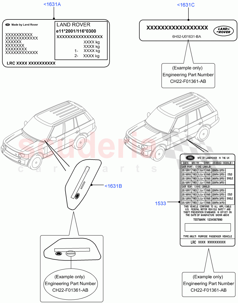 Labels (VIN Labels) (Requires VIN To Order) ((V) FROMAA000001) of Land Rover Land Rover Range Rover (2010-2012) [5.0 OHC SGDI NA V8 Petrol]