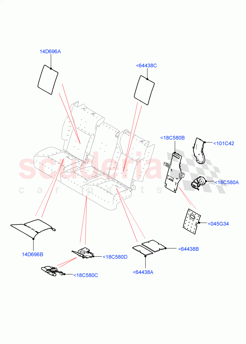 Rear Seat Pads/Valances & Heating(Solihull Plant Build, Heating)(Version - Core,60/40 Load Through With Slide)((V)FROMHA000001) of Land Rover Land Rover Discovery 5 (2017+) [2.0 Turbo Diesel]