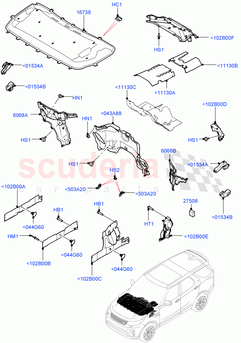 Insulators - Front(Engine Compartment, Nitra Plant Build)((V)FROMK2000001) of Land Rover Land Rover Discovery 5 (2017+) [2.0 Turbo Diesel]