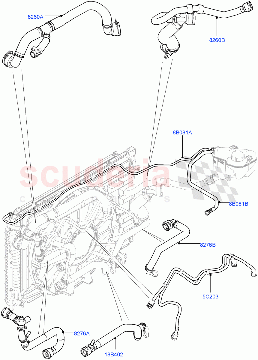 Cooling System Pipes And Hoses(2.0L I4 DSL MID DOHC AJ200,6 Speed Manual Trans M66 - AWD,6 Speed Manual Trans-JLR M66 2WD,6 Speed Manual Trans BG6)((V)FROMGH000001) of Land Rover Land Rover Range Rover Evoque (2012-2018) [2.0 Turbo Diesel]